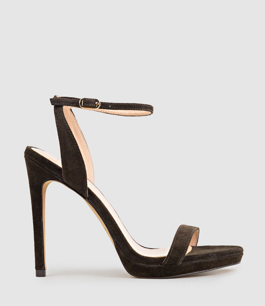 WHISPER110 Single Strap Platform Sandal in Chocolate Suede - Edward Meller
