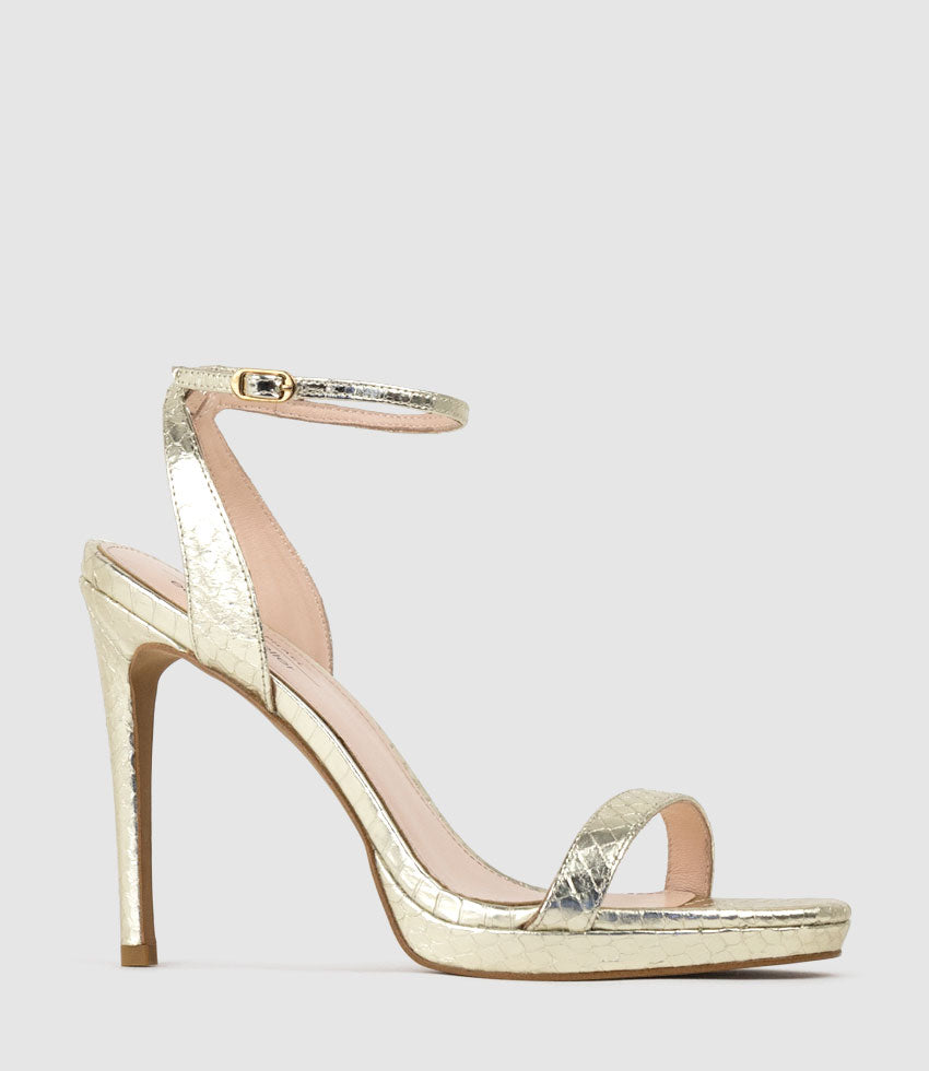 WHISPER110 Single Strap Platform Sandal in Pale Gold Snake - Edward Meller
