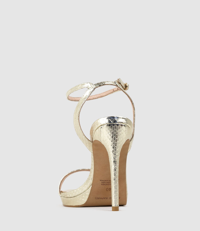 WHISPER110 Single Strap Platform Sandal in Pale Gold Snake - Edward Meller