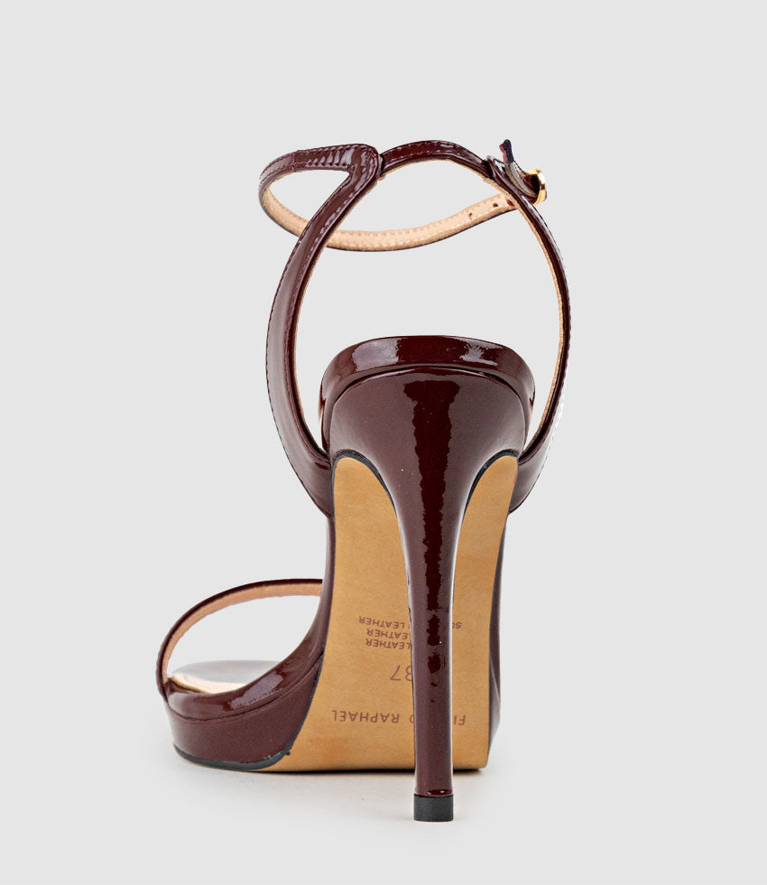 WHISPER110 Single Strap Platform Sandal in Wine Patent - Edward Meller