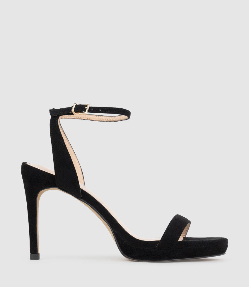 WHISPER90 Single Strap Platform Sandal in Black Suede - Edward Meller