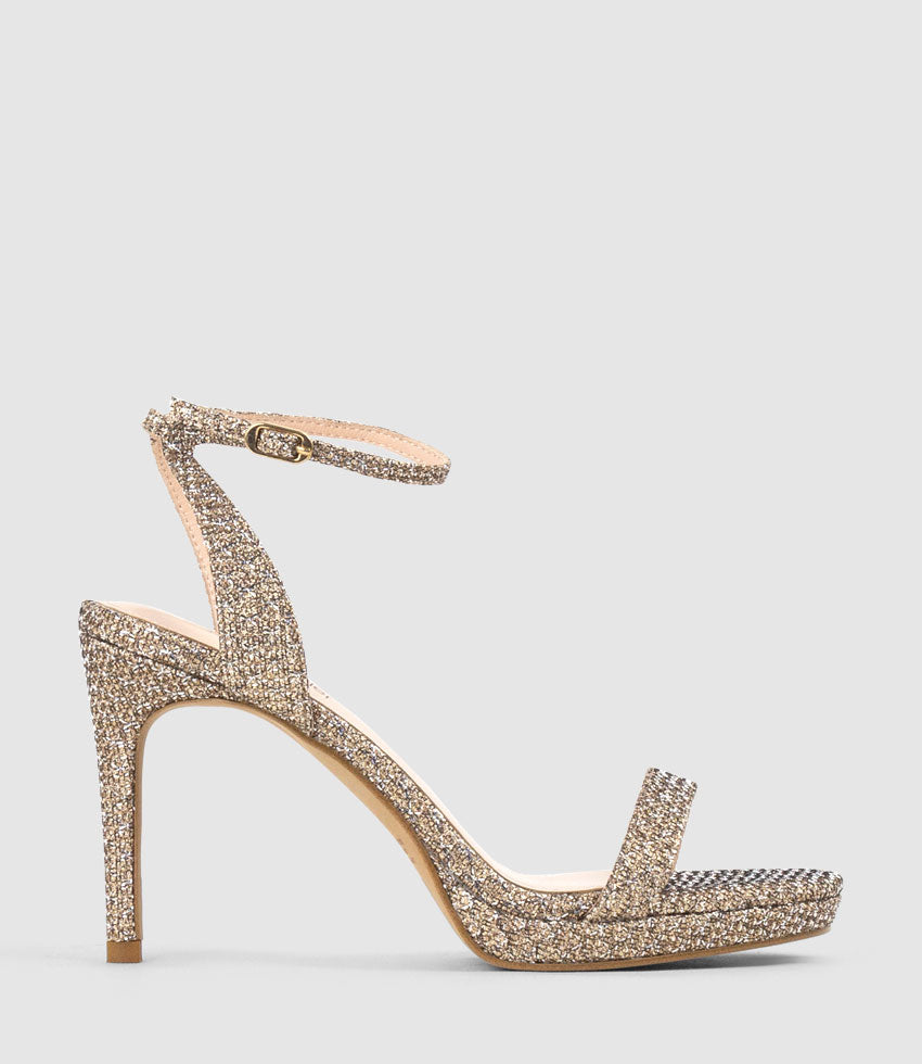 WHISPER90 Single Strap Platform Sandal in Copper Metallic Fabric