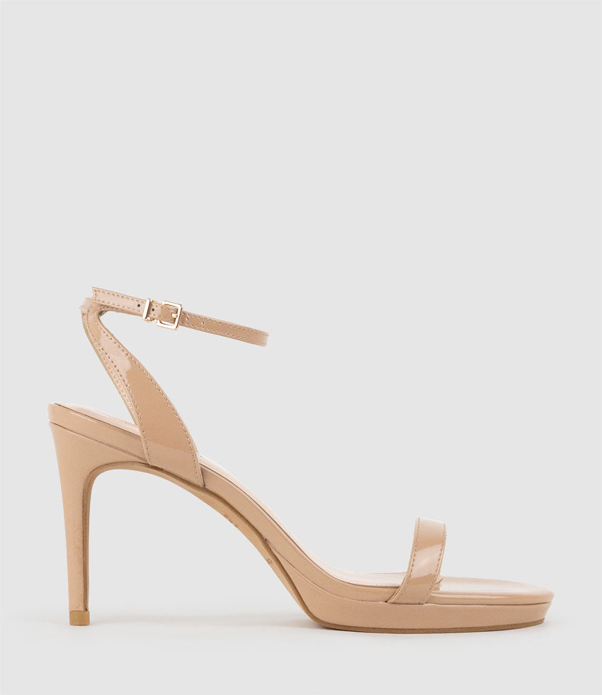 WHISPER90 Single Strap Platform Sandal in Nude Patent - Edward Meller