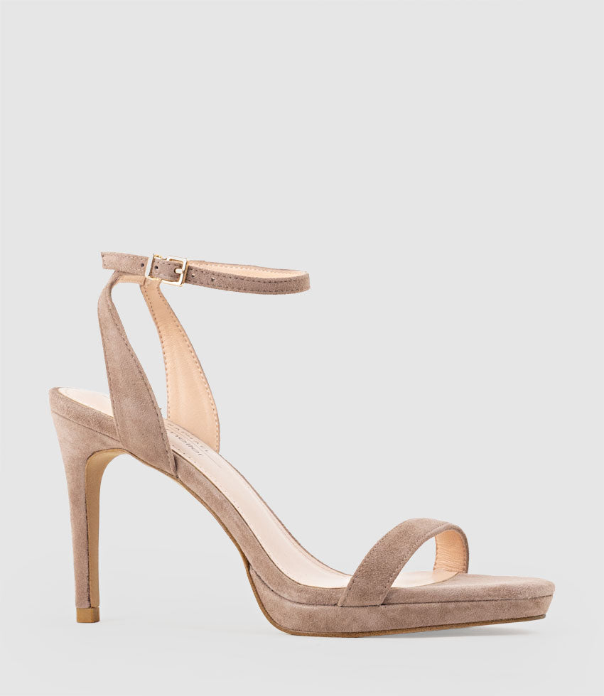WHISPER90 Single Strap Platform Sandal in Nude Suede - Edward Meller