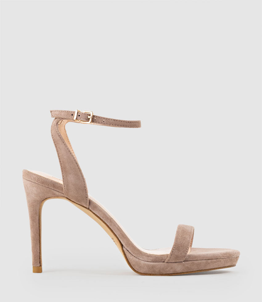 WHISPER90 Single Strap Platform Sandal in Nude Suede - Edward Meller