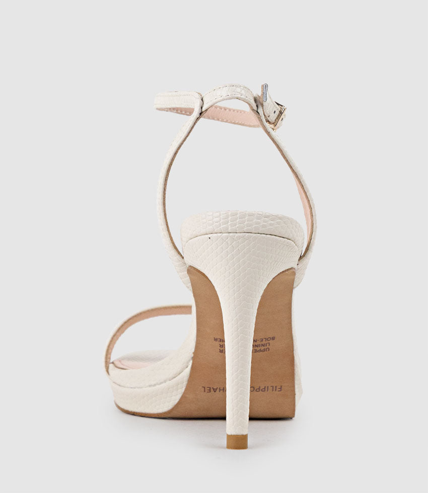 WHISPER90 Single Strap Platform Sandal in Offwhite Tejus Lizard Print - Edward Meller