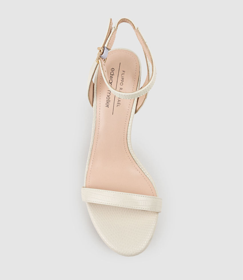 WHISPER90 Single Strap Platform Sandal in Offwhite Tejus Lizard Print - Edward Meller