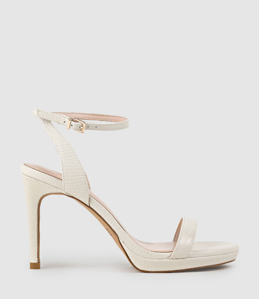 WHISPER90 Single Strap Platform Sandal in Offwhite Tejus Lizard Print - Edward Meller