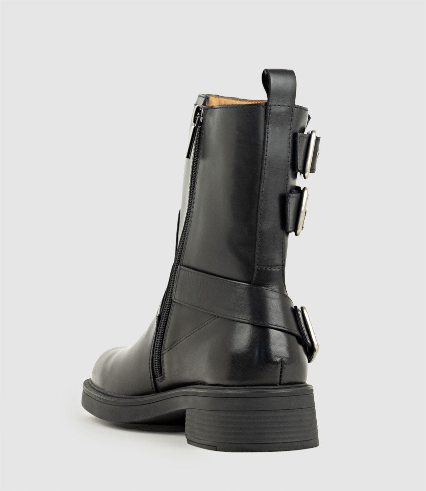 WHITLEY Ankle Boot with Three Buckles in Black Calf - Edward Meller
