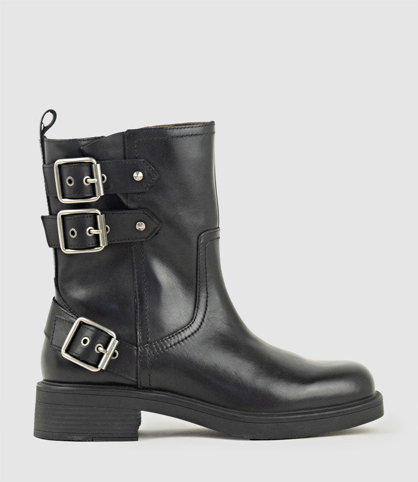 WHITLEY Ankle Boot with Three Buckles in Black Calf - Edward Meller