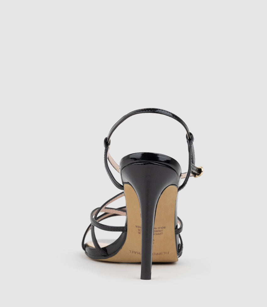 WILLA100 Strappy Sandal in Black Patent - Edward Meller