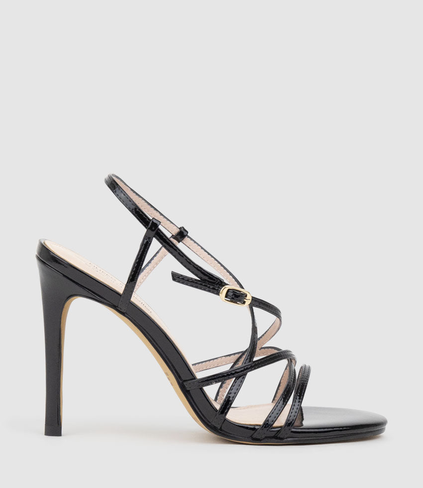 WILLA100 Strappy Sandal in Black Patent - Edward Meller