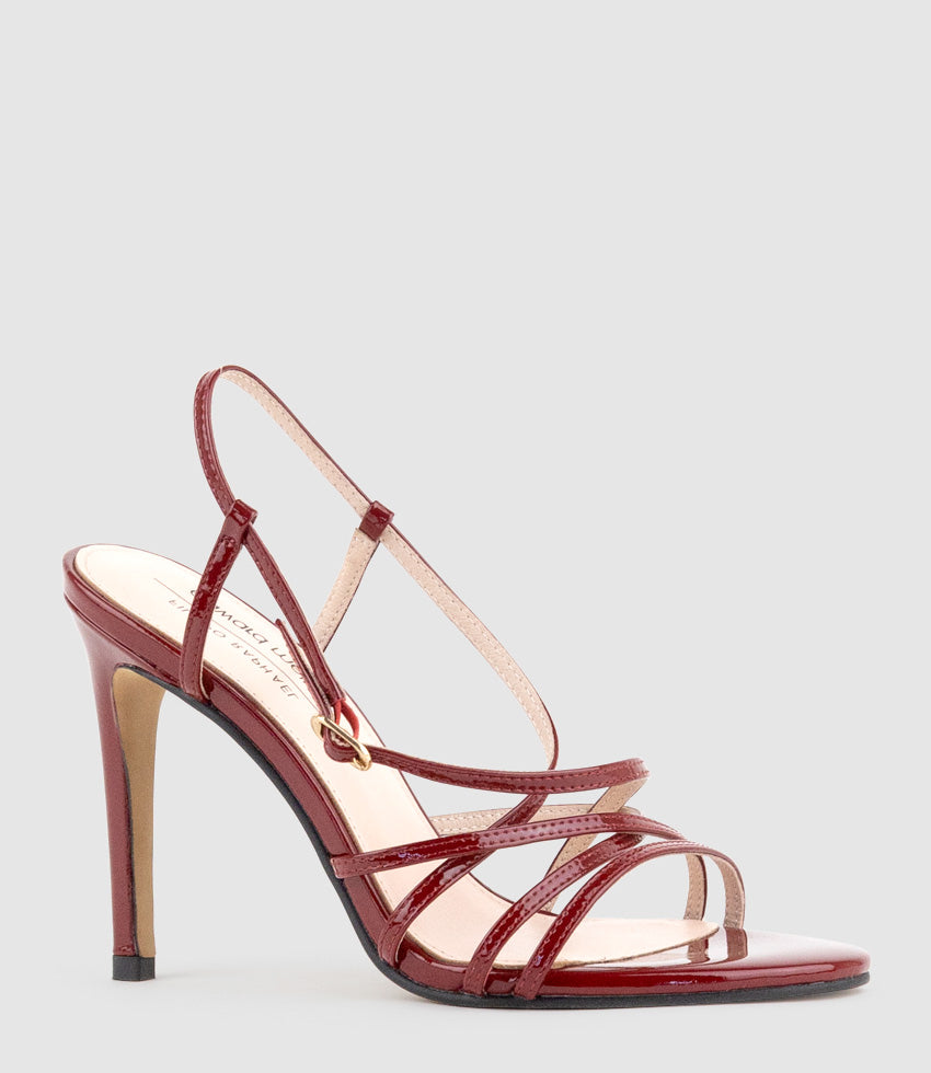 WILLA100 Strappy Sandal in Ruby Patent - Edward Meller