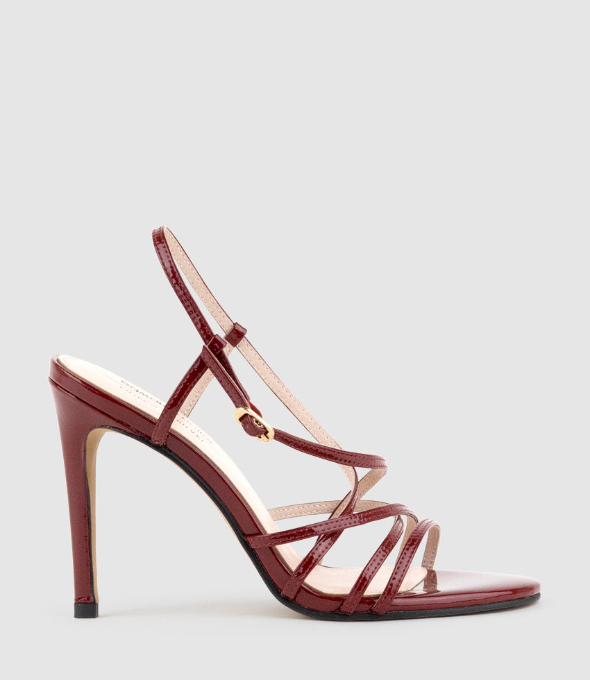 WILLA100 Strappy Sandal in Ruby Patent - Edward Meller