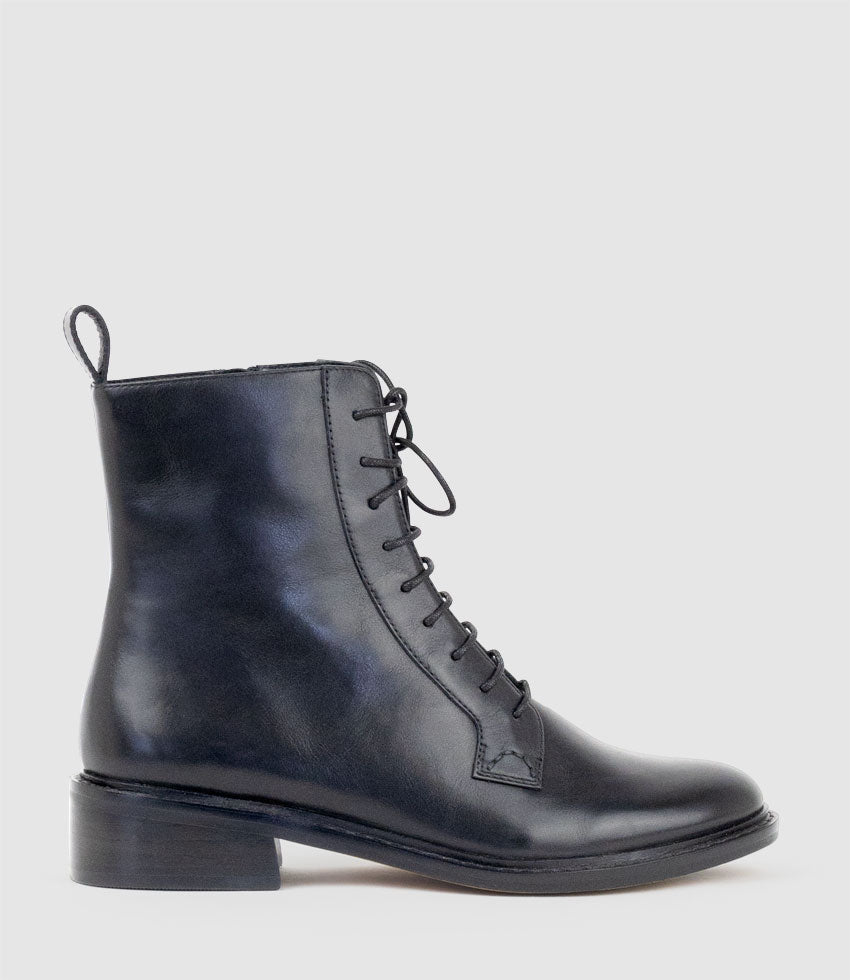 WINDSOR30 Lace Up Ankle Boot in Black Waxy Calf - Edward Meller