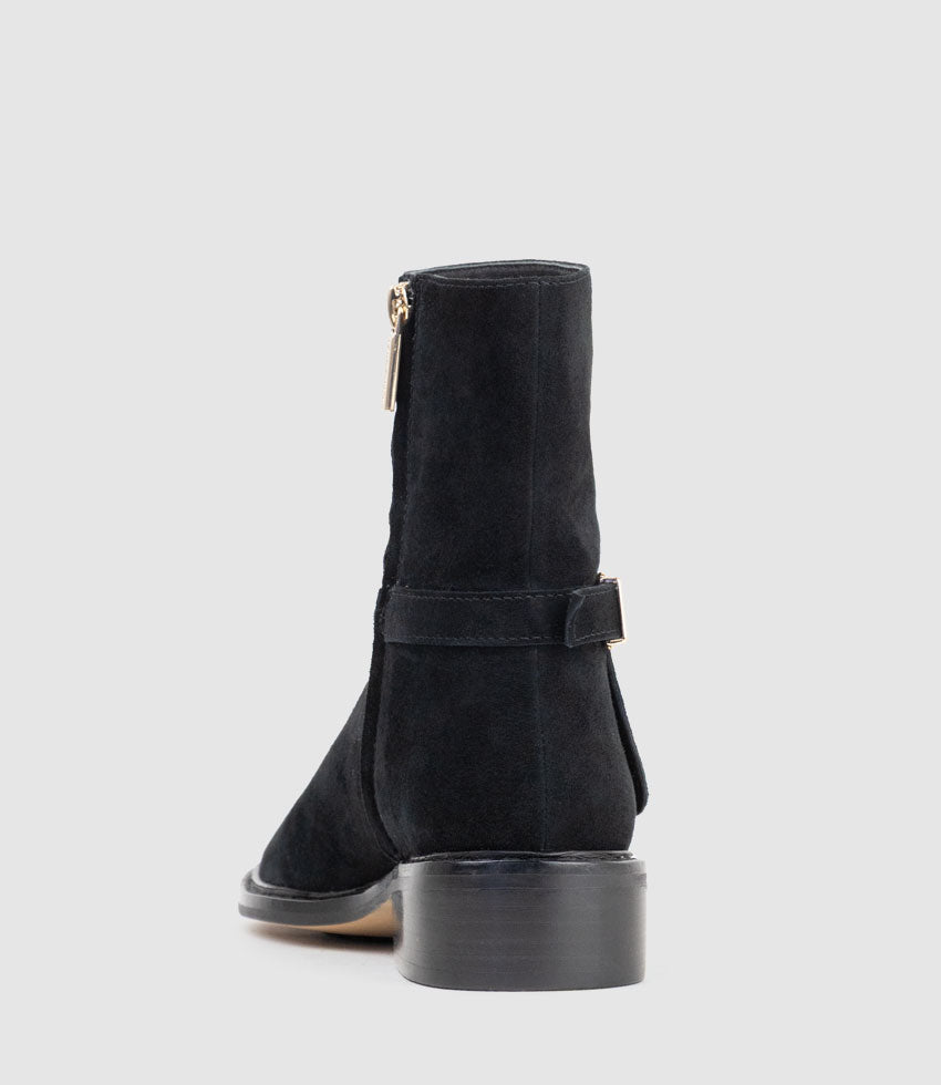 WOAD30 Block Heel Ankle Boot in Black Suede - Edward Meller