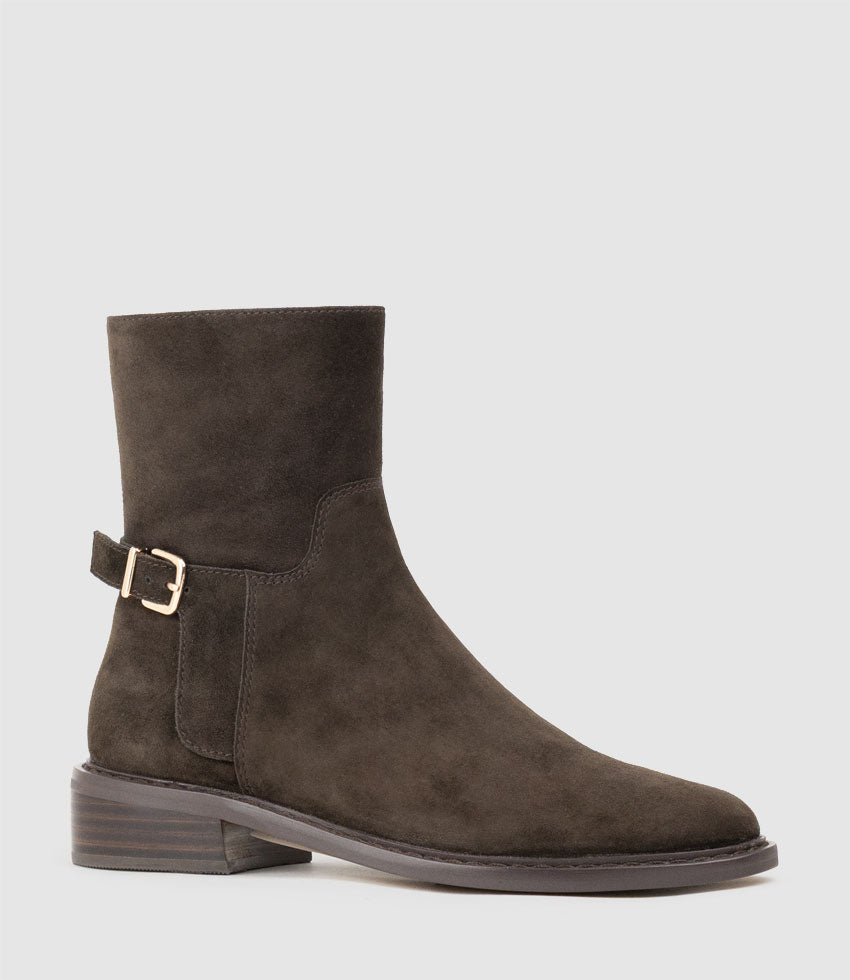 WOAD30 Block Heel Ankle Boot in Chocolate Suede - Edward Meller