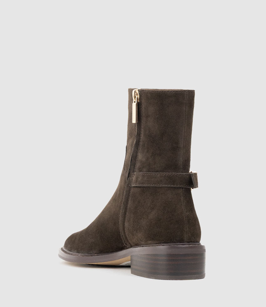 WOAD30 Block Heel Ankle Boot in Chocolate Suede - Edward Meller