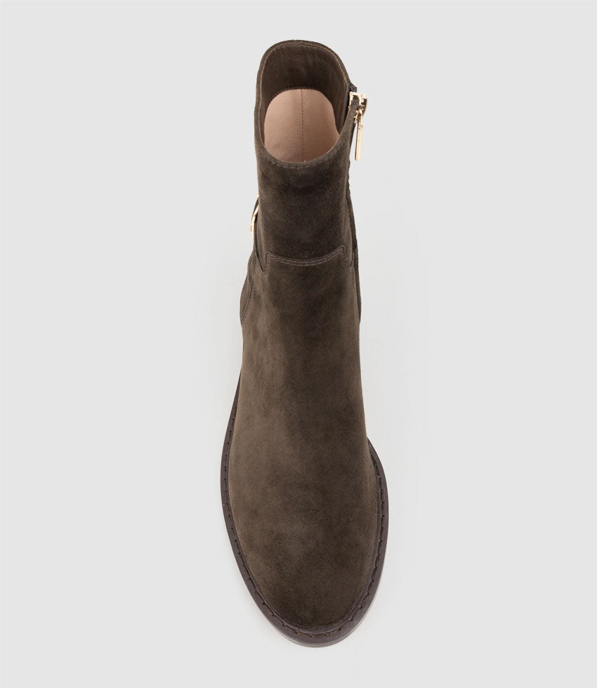 WOAD30 Block Heel Ankle Boot in Chocolate Suede - Edward Meller