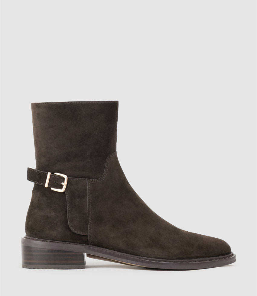 WOAD30 Block Heel Ankle Boot in Chocolate Suede - Edward Meller