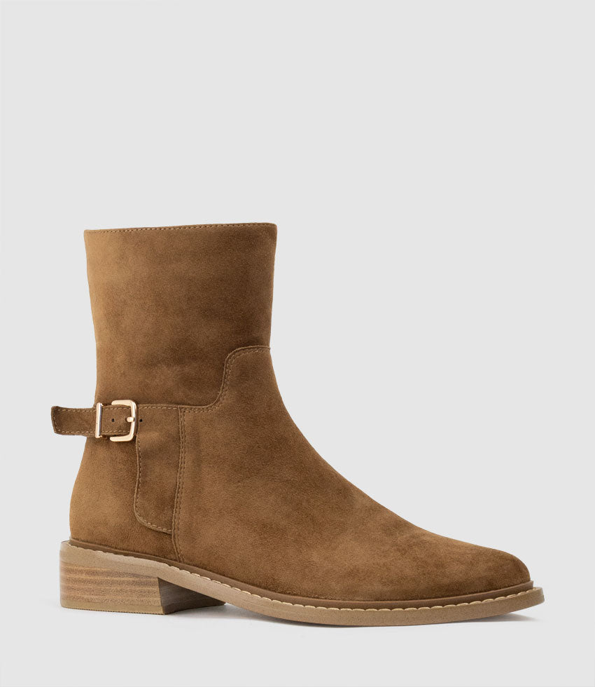 WOAD30 Block Heel Ankle Boot in Tan Suede - Edward Meller
