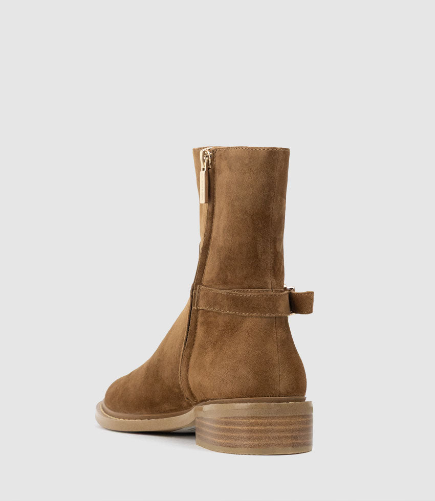 WOAD30 Block Heel Ankle Boot in Tan Suede - Edward Meller