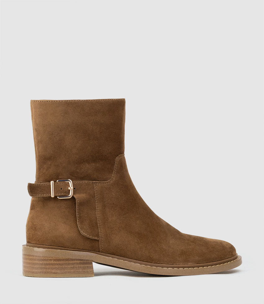 WOAD30 Block Heel Ankle Boot in Tan Suede - Edward Meller