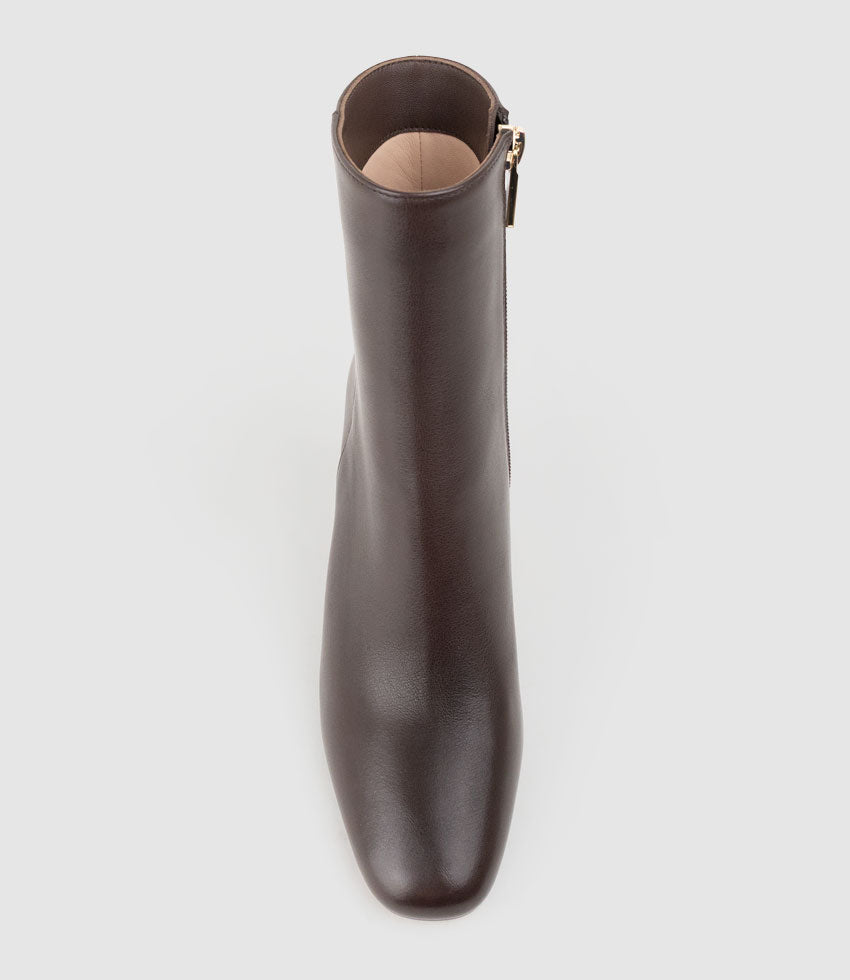 XADIA85 Block Heel Ankle Boot in Chocolate Calf - Edward Meller