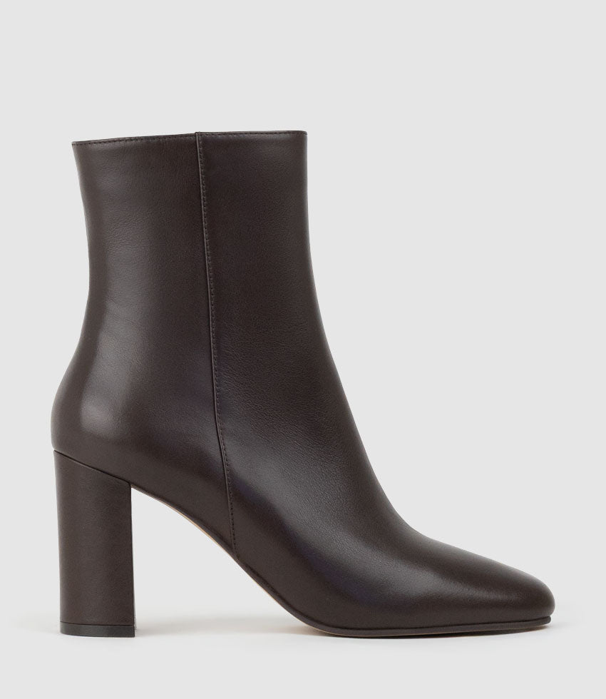 XADIA85 Block Heel Ankle Boot in Chocolate Calf - Edward Meller