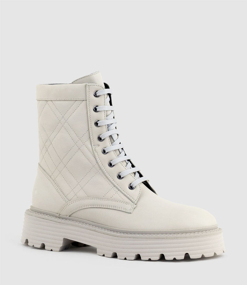YASMIN Quilted Lace Up Boot in Bone - Edward Meller
