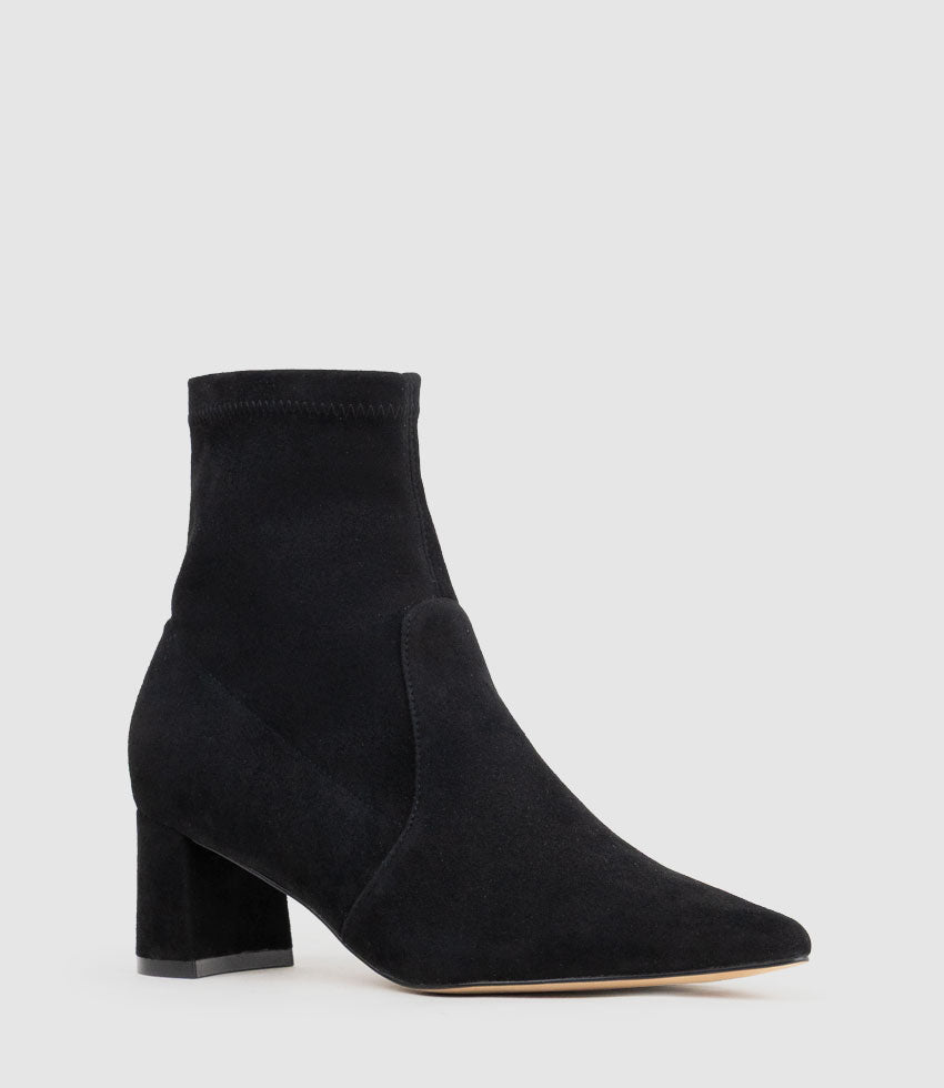 ZADINE55 Block Heel Sock Boot in Black Suede - Edward Meller