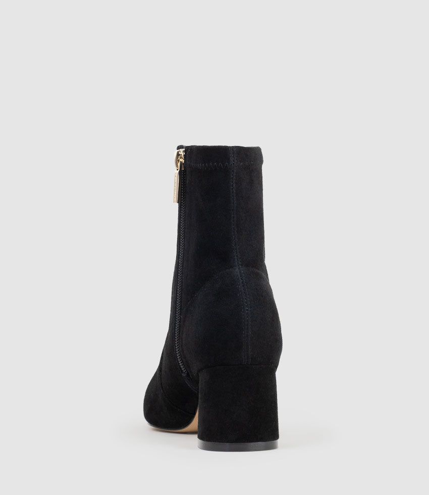 ZADINE55 Block Heel Sock Boot in Black Suede - Edward Meller