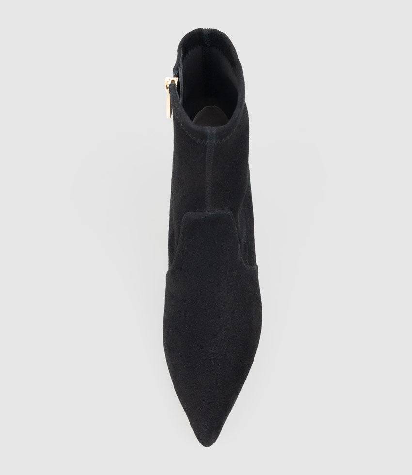 ZADINE55 Block Heel Sock Boot in Black Suede - Edward Meller