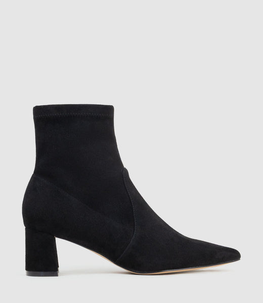 CLANE 25AW POINTED RUBBER BOOTIES 37 黒 ZADINE55 Block Heel Sock Boot in Black Suede - Edward Meller