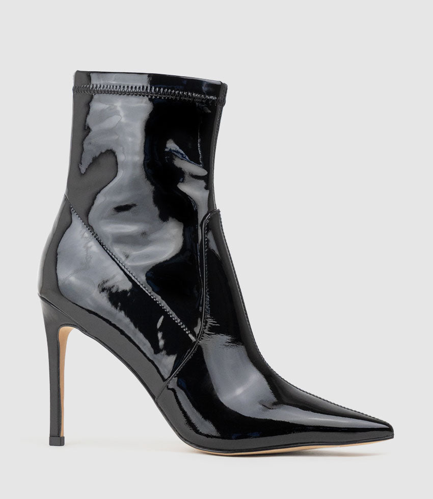 ZAHIR100 Stiletto Sock Boot in Black Patent - Edward Meller