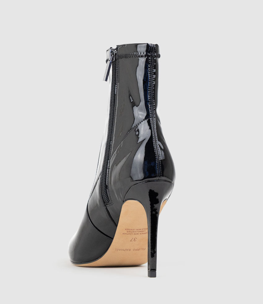 ZAHIR100 Stiletto Sock Boot in Black Patent - Edward Meller