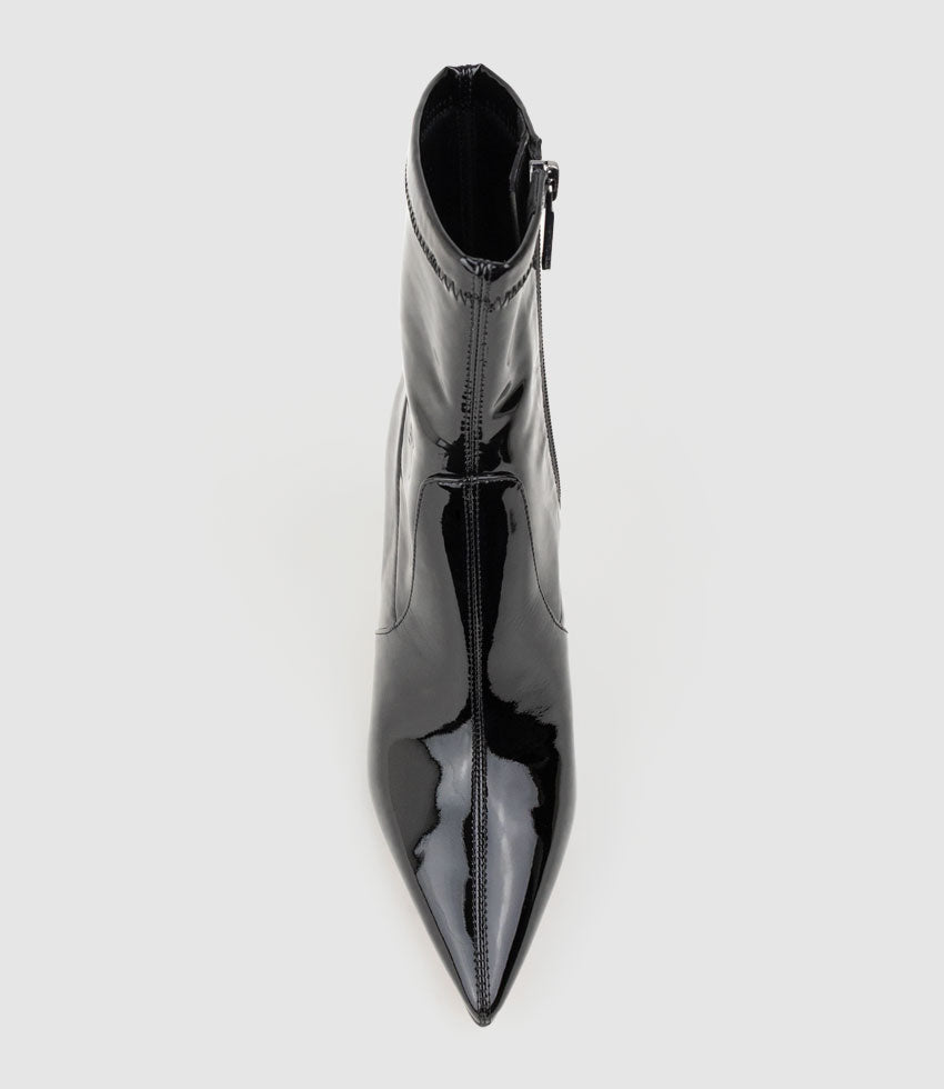 ZAHIR100 Stiletto Sock Boot in Black Patent - Edward Meller