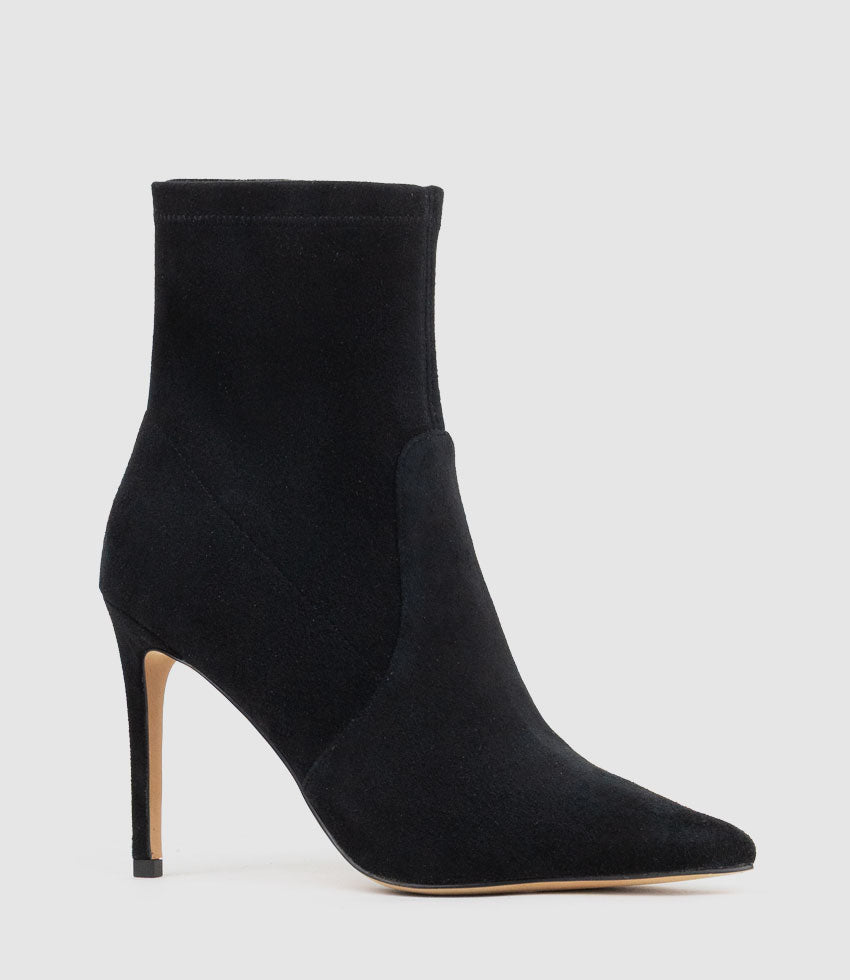 ZAHIR100 Stiletto Sock Boot in Black Suede - Edward Meller