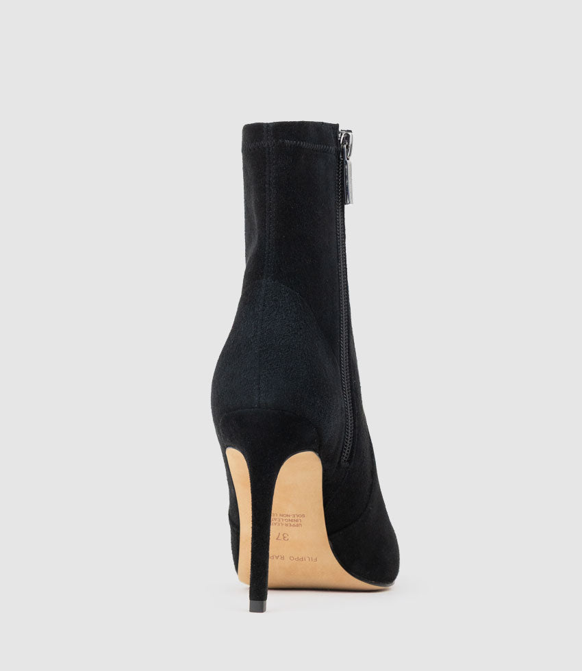 ZAHIR100 Stiletto Sock Boot in Black Suede - Edward Meller
