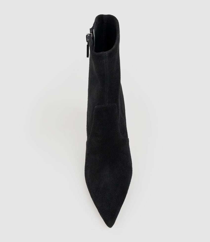 ZAHIR100 Stiletto Sock Boot in Black Suede - Edward Meller