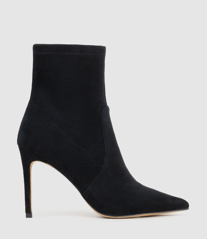 ZAHIR100 Stiletto Sock Boot in Black Suede - Edward Meller