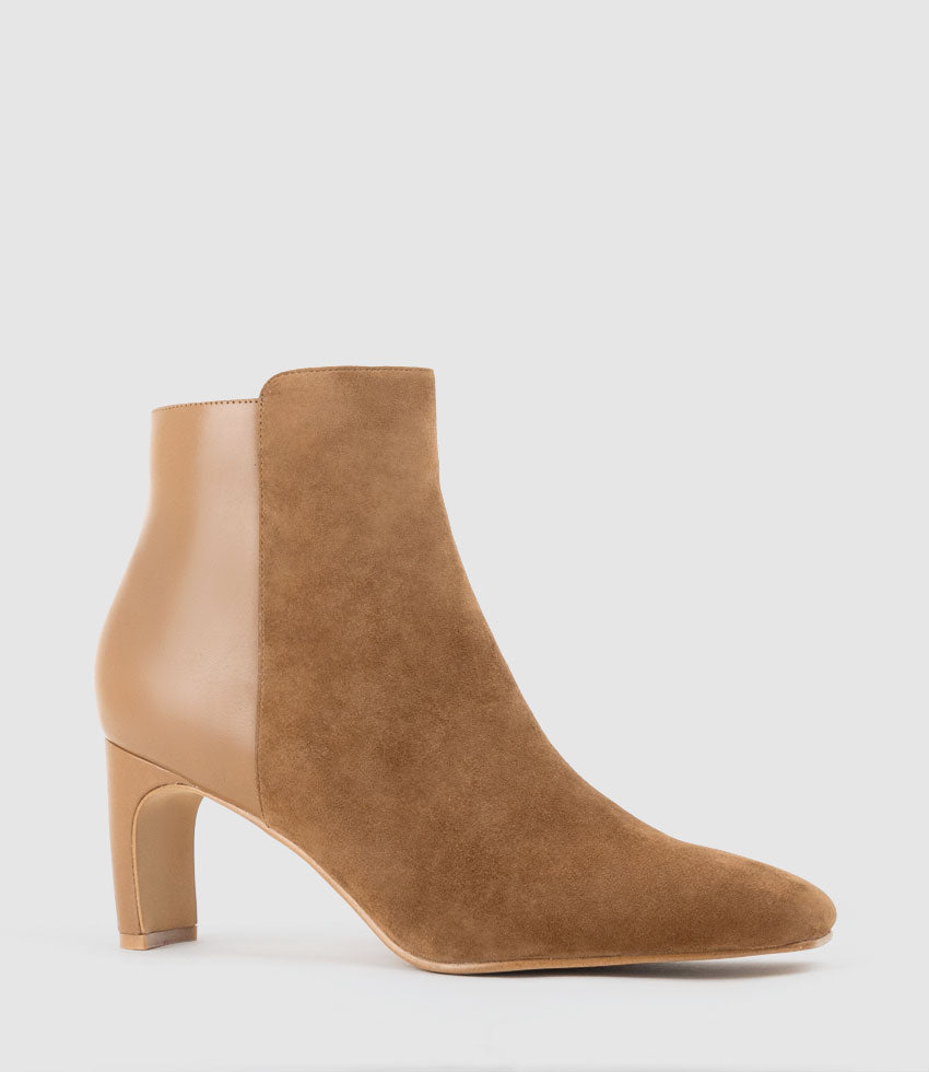 ZAYNE70 Half and Half Ankle Boot in Tawny Suede Combo