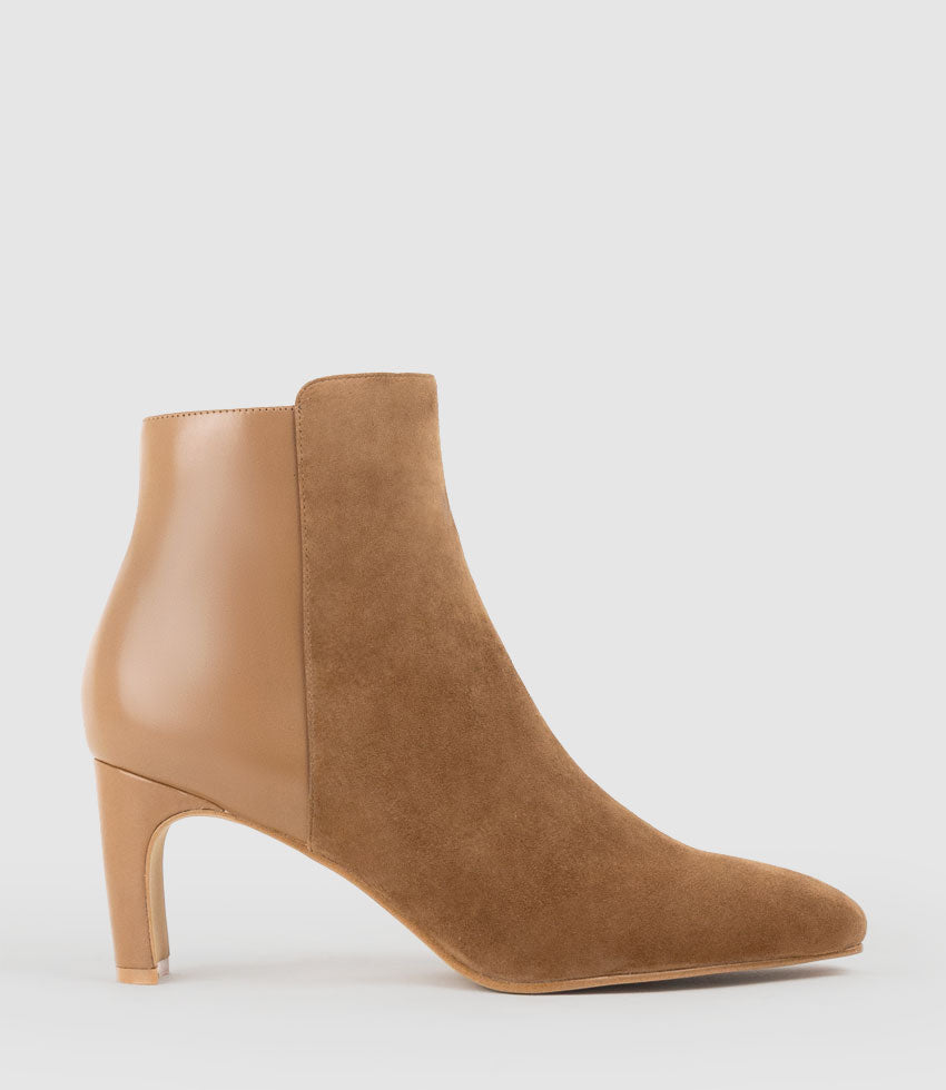ZAYNE70 Half and Half Ankle Boot in Tawny Suede Combo