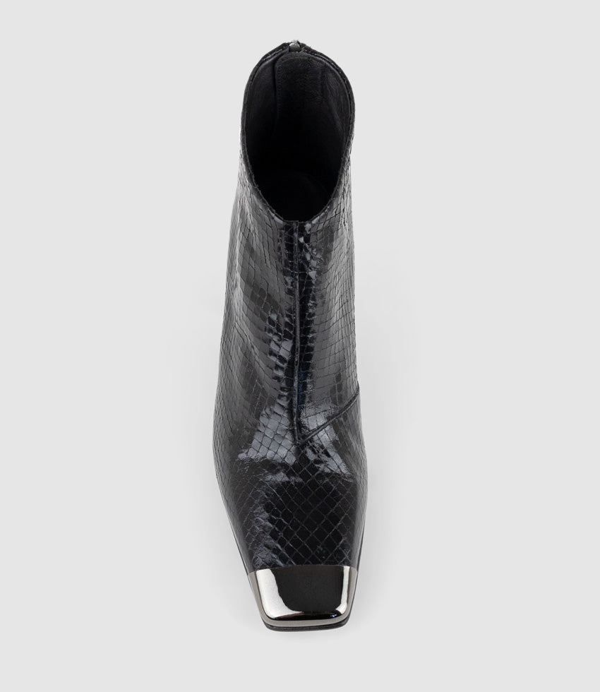 ZELDA85 Cap Toe Ankle Boot in Black Reptile - Edward Meller