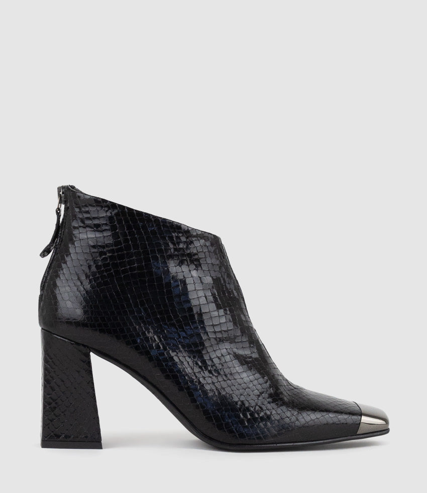 ZELDA85 Cap Toe Ankle Boot in Black Reptile - Edward Meller