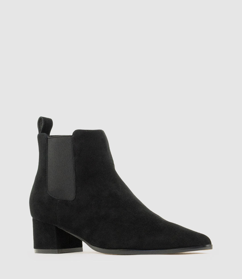 ZENIA45 Ankle Boot with Gusset in Black Suede - Edward Meller