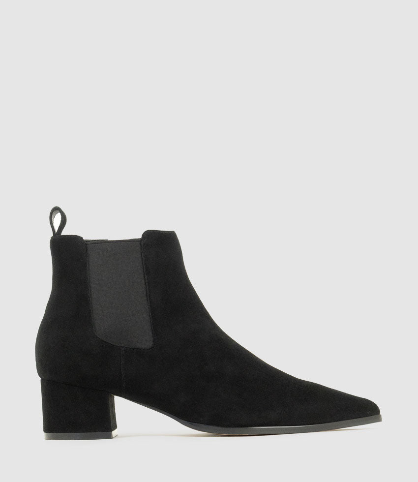 ZENIA45 Ankle Boot with Gusset in Black Suede - Edward Meller