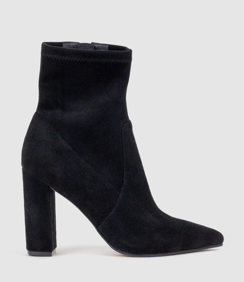ZENYA100 Block Heel Sock Boot in Black Suede - Edward Meller