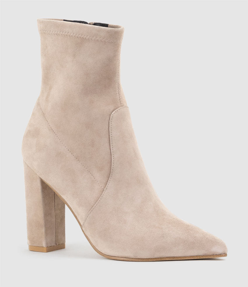 ZENYA100 Block Heel Sock Boot in Nude Suede - Edward Meller