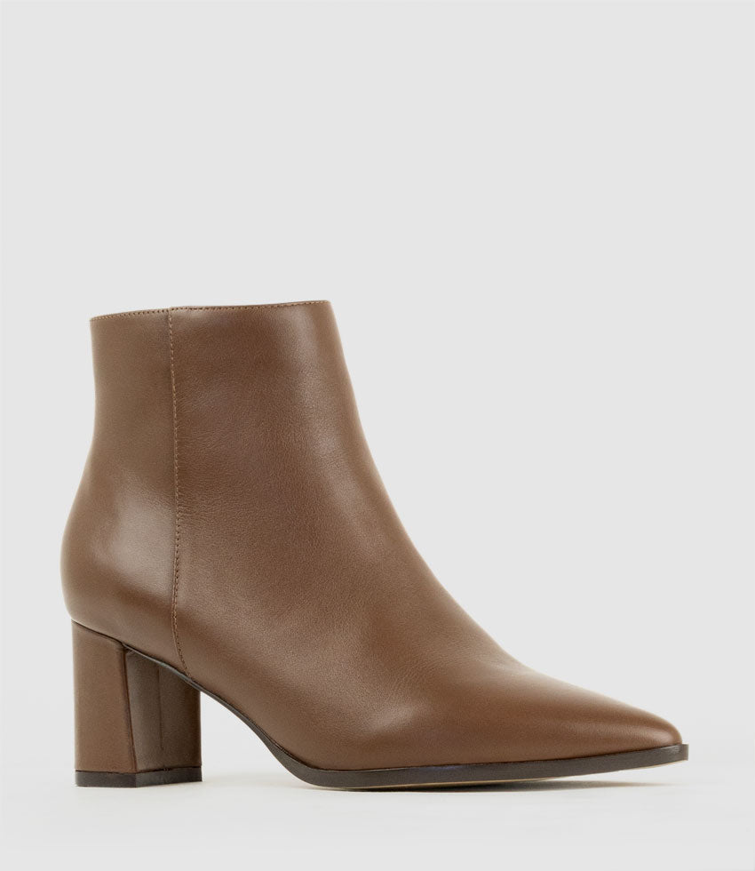 ZETTINA65 Block Heel Ankle Boot in Brown Calf - Edward Meller